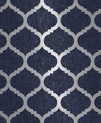 Geometric navy and silver wallpaper. Navy Blue Wallpaper Trellis Geometric Metallic Textured Silver Wallpaper Feature Wall Amazon Co Uk Diy Tools