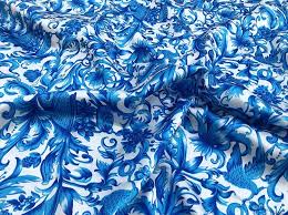 Shopping for cobalt, navy blue or sky blue color tweed texture fabric. Valentino Silk Fabric Blue And White Majolica Pattern 2021 Italian Fashion Week Silk Fabric New Majolica Print Fabric Rozitta Rapetti