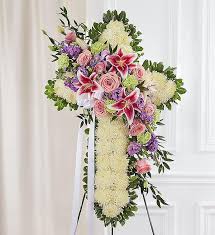 Add to favorites flower keepsake memorial pocket knife: Peace Prayers Standing Cross Pastel 1800flowers Com 161759