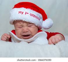 Unhappy Santa Claus Little Baby Crying Stock Photo 517859593