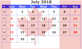 July 2018 Canada Calendar With Holidays Printable Holiday Printable Templates Canada Calendar Holiday Printables