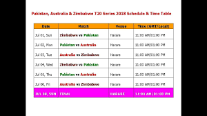 Pakistan Australia Zimbabwe T20 Series 2018 Schedule Time Table