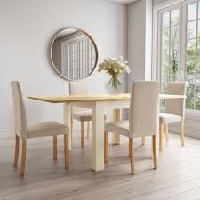 Browse the collection of dining tables and chairs at homebase. 4 Seater Cream And Oak Flip Top Dining Set With Fabric Chairs New Town Furniture123