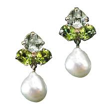 green amethyst peridot pearl earrings