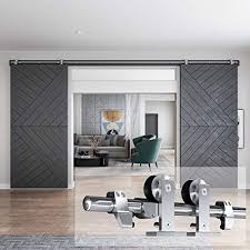 This tutorial shows how to add a split herringbone chevron pattern, fill holes and mortises, and hang a door. Smartstandard 16ft Top Mount Double Door Sliding Barn Door Hardware Kit Stainless Steel Heavy Duty Sturdy