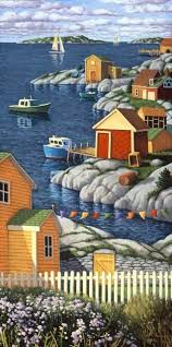 Along The Shore 36 X 18 Stretched Canvas Print By Etsy Americana Art Art American Folk Art