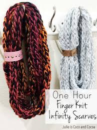 Chunky yarn lends itself to all kinds of stitches, from basic wrap up in a cozy chunky knit scarf pattern that's both warm and stylish. One Hour Finger Knit Infinity Scarves Julie Measures