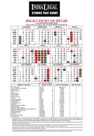 Delhi High Court Calendar For The Year 2020 India Legal