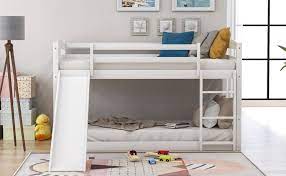 How do you search for a perfect bunk bed? Amazon Com Twin Bunk Beds With Slide For Kids Low Profile Bunk Beds With Built In Ladder No Box Spring Needed Furniture Decor