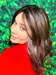 Trendy Auburn with Cool Platinum Blonde Highlights wavy Synthetic Lace Part  Wig GLP006