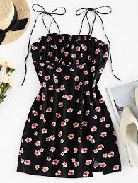 Try drive up, pick up, or same day delivery. 43 Off 2021 Zaful Floral Print Tie Shoulder Bodycon Dress In Black Zaful