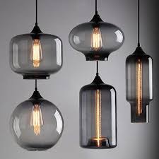 Industrial Modern Smoky Grey Glass Shade Cafe Loft Pendant Light Ceiling Lamp Modern Ceiling Light Glass Pendant Light Chandelier For Sale