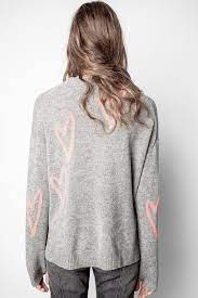 Shop Zadig Voltaire Gray Markus Heart Cashmere Sweater