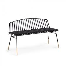 Banc 3 Places Siena Acier Noir Details Dore Banquette Interieure Coussin Noir Structure En Acier