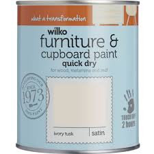 We have the perfect kitchen cupboard paint for the job. Wilko Quick Dry Cupboard Furniture Ivory Paint 750ml Wilko