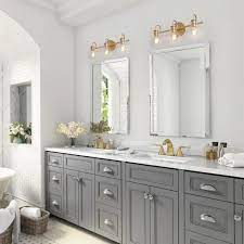 Recommended the home depot mirrors. Laluz Robb Modern 3 Light Gold Bathroom Vanity Light Interior Powder Room Lighting With Clear Globe Shades Llrbvyhl135697v The Home Depot