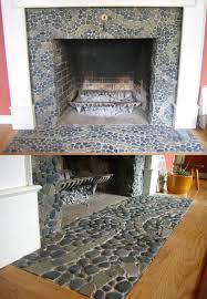 Black And White Mosaic Tile Fireplace Charcoal Black Pebble Tile Mosaic Fireplace Fireplace Hearth Pebble Tile
