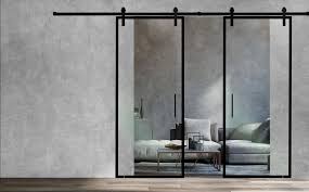 Frameless Industrial Glass Style Sliding Double Barn Door Fibd - 1384