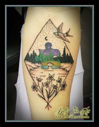 #watercolor #jayvangerven #autism #puzzle #puzzlepiece #inksplatter #lettering | aug 8th 2016. A Puzzle Piece Family Tattoo For Cale Dolly S Skin Art Tattoo Kamloops Bc