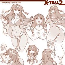 x-t3al, female robin (fire emblem), male robin (fire emblem), tharja (fire  emblem), fire emblem, fire emblem awakening, nintendo, ass grab, clothes,  diadem, 1boy, 2girls, ass, bangle, bisexual female, biting, blunt bangs,  blush,