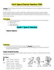 Common types of chemical reactions are synthesis, decomposition, single displacement, double displacement, combustion (burning of methane) and a chemical reaction is a process in which one or more substances, the reactants, undergo chemical transformation to form one or more different. Copy Of Pogil Types Of Chemical Reactions Unit 4 Types Of Chemical Reactions Pogil Do Atoms Rearrange In Predictable Patterns During Chemical Course Hero