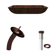 Give your next project that detailed, fully finished look with pipe fittings, nipples, escutcheons, etc. Vigo Russet Glass Vessel Bathroom Sink And Waterfall Faucet With Pop Up Oil Rubbed Bronze Kitchen Bath Fixtures Bonsaipaisajismo Bathroom Sinks
