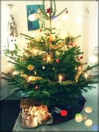 Wiener sausages and potato salad as typical german christmas eve holiday dinner with tree decoration and ornaments. German Christmas Traditions Living In Stuttgart