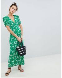Robe Longue Boutonnee A Fleurs Jean Asos En Coloris Vert Lyst
