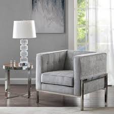 Grey Fabric Square Box Silver Leg Accent Chair Furniture Accent Chairs For Living Room Accent Chairs