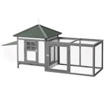 Gallinero de Madera de Pino Refugio Jaula para Gallinas Pollos Exterior con  Caja Nido Bandeja Extraíble y Espacio para Correr 196x76x97 cm Gris