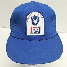Vintage Pepsi Brewers Fan Club Trucker Hat Cap Blue Snapback Patch Ebay Vintage Pepsi Vintage Fan Hats