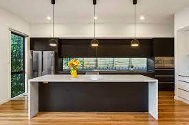 Below are some kitchen wood ceilings for your inspiration: Modern Kitchen With Stone Island Bench Feature Lighting And Glass Splash Back Contemporary Kitchen Melbourne By Rycon Building Group Houzz