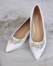 White Satin Pointy Toe Satin Flats With Leaves Rhinestones Embellishments Weddingshoes Brideshoes Womens Wedding Shoes Bridesmaid Shoes Wedding Shoes Flats