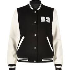 Black And White Varsity Jacket Womens River Island Black And White Varsity Bomber Jacket 15 Liked On Polyvore Featuring Outerwear Jac Varsity Jacket Varsity Bomber Jacket Winter Jackets Women