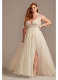 If this wedding dress color is for you, you just may find your perfect gown below. Beaded Plunging V Illusion Plus Size Wedding Dress David S Bridal