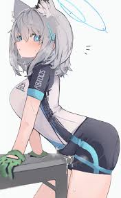 masturbation through clothes, cross hair ornament, from side, shiroko  (cycling) (blue archive), medium hair - Anime R34