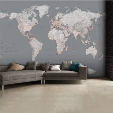 World map illustration, digital art, minimalism, simple background. World Map Wallpaper Bedroom Aline Art