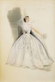 Pair Of Helen Rose Costume Sketches For Debbie Reynolds Wedding Dress In The Tender Trap Rose Costume Helen Rose Vintage Fashion Sketches