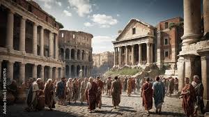 Canvas Wall Art Ancient Rome street scene with people walking, Adrian Grosu 