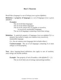 In most alphabets the characters are arranged in a definite . Rice S Theorem Pdf Elvis Rowan Edu