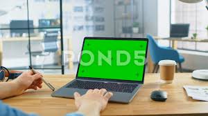 Point Of View Shot Man Uses Laptop Computer With Green Mock Up Screen Stock Footage Ad Man Laptop Shot Point Point Of View Shot Point Of View Stock Video