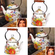 Teresa Giudice S Flower Print Tea Kettle Cast Iron Cookware Cookware Tea Kettle