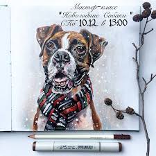 privet druzya v preddverii novogo goda goda sobaki ya provedu master klass po sketch illyustracii marker sobaka risunki illyustracii hudozhestvennye risunki