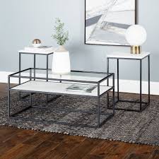 Product title faux marble 3 piece coffee and end table set, brown average rating: 3 Piece Box Metal Table Set White Faux Marble By Walker Edison