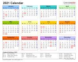 At the bottom of the calendar, the public holidays for the whole year are indicated in a different color for easier visibility. 2021 Calendar Free Printable Excel Templates Calendarpedia