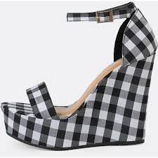 Black And White Sandals With Heel Shein Sheinside Gingham Single Band Platform Wedge Sandal With Ankle 32 Liked On Polyvore Black Platform Sandals Black Platform Shoes Black High Heels