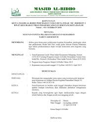 Paparan serta download gratis sk panitia penyelenggara kegiatan ujian sekolah ( us ) tahun demikian informsdi terbaru terkait sk panitia penyelenggara kegiatan ujian. Panitia Pelaksana Kegiatan Ramadhan 1440h 2019m Masjid Al Ridho