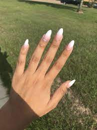 Ombre rose pink french fake nails stiletto gradient press on almond false faux ongles nails tips daily office finger wear. Ombre Almond Nail With Rhinestones White Almond Nails Almond Gel Nails Almond Nail
