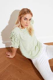 trendyolmilla mint kollari firfirli bluz elbisebul 2021 bluz siyah bluz kadin