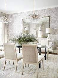 A Sophisticated Dining Room With Luxury Wallpaper On The Walls Create The Backdrop For This Glass To Elegant Dining Room Dining Room Wallpaper Gold Dining Room